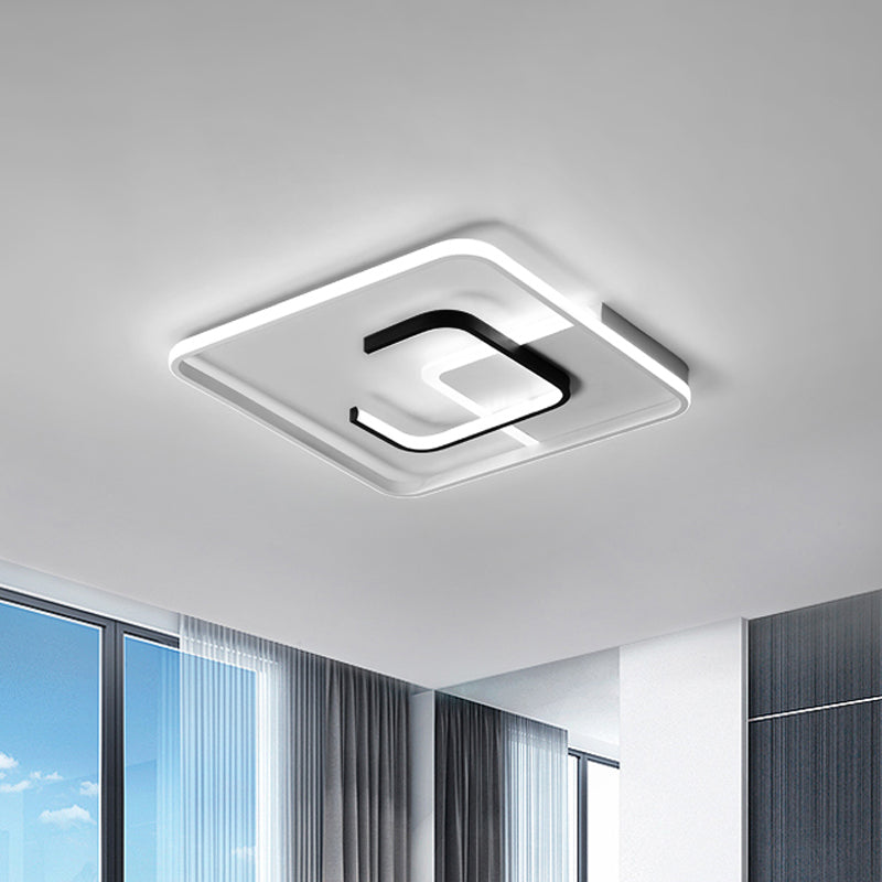 Black and White Square Ceiling Light Fixture Minimalist Acrylic LED Flush Mount Lamp in Warm/White Light/Remote Control Stepless Dimming, 16"/19.5" Wide Black-White White Clearhalo 'Ceiling Lights' 'Close To Ceiling Lights' 'Close to ceiling' 'Flush mount' Lighting' 290518
