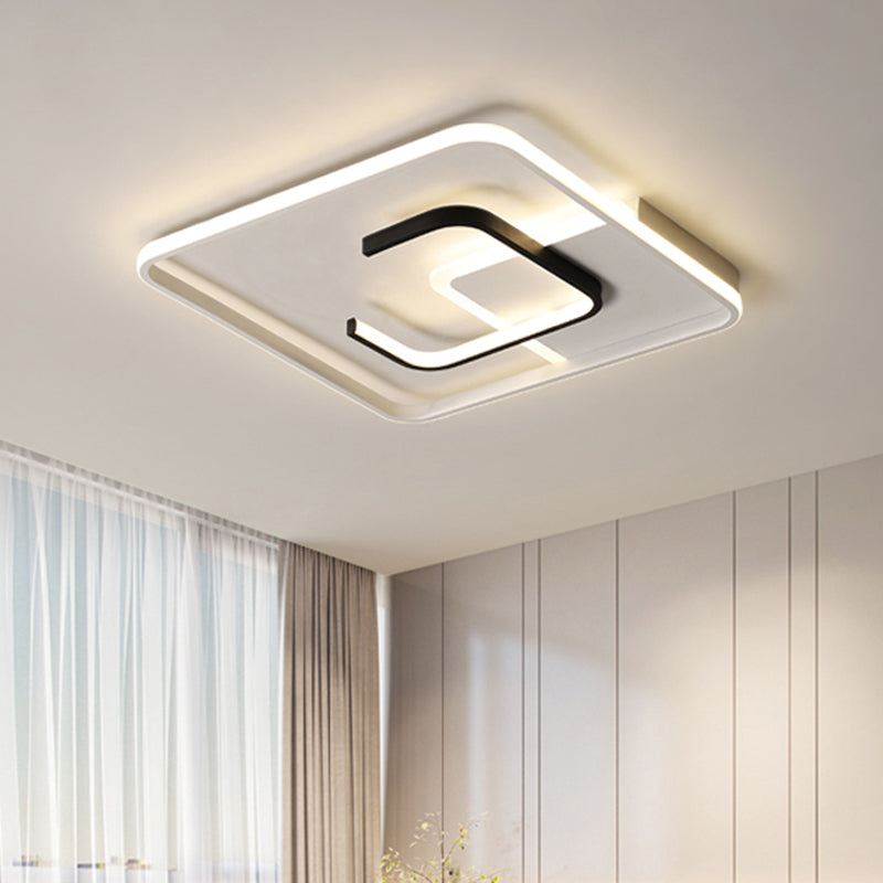 Black and White Square Ceiling Light Fixture Minimalist Acrylic LED Flush Mount Lamp in Warm/White Light/Remote Control Stepless Dimming, 16"/19.5" Wide Black-White Remote Control Stepless Dimming Clearhalo 'Ceiling Lights' 'Close To Ceiling Lights' 'Close to ceiling' 'Flush mount' Lighting' 290519