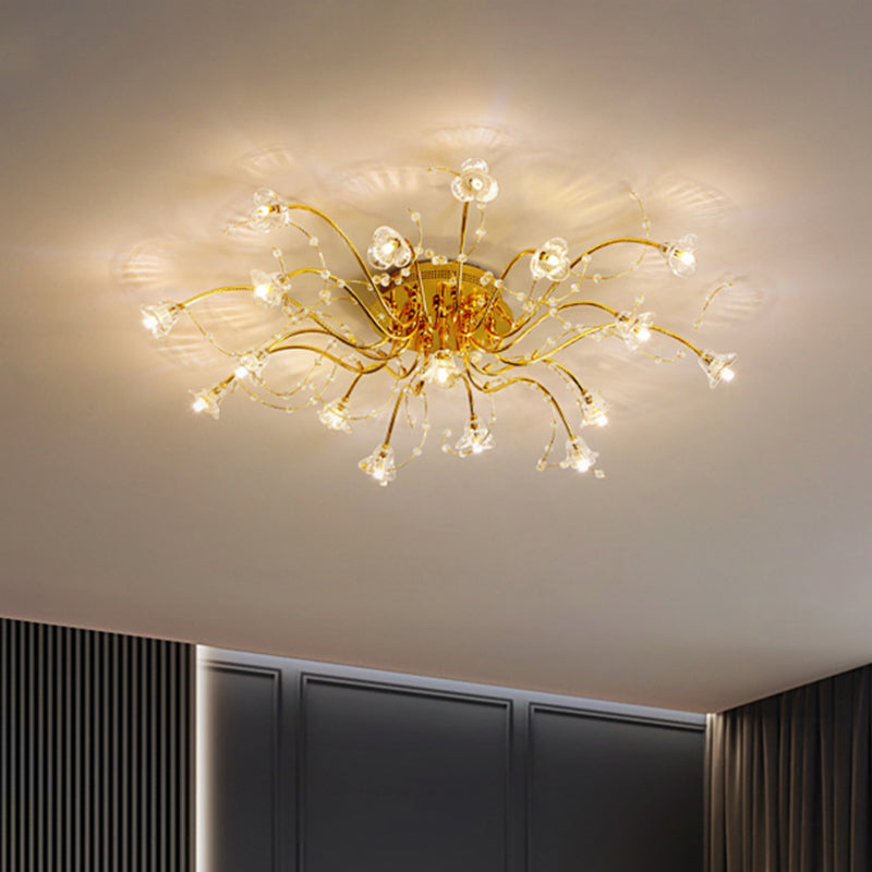 Sputnik Semi Flush Light Contemporary Crystal 17/21 Bulbs Ceiling Mounted Fixture in Gold 21 Gold Clearhalo 'Ceiling Lights' 'Close To Ceiling Lights' 'Close to ceiling' 'Semi-flushmount' Lighting' 290734