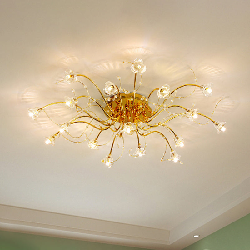 Sputnik Semi Flush Light Contemporary Crystal 17/21 Bulbs Ceiling Mounted Fixture in Gold Clearhalo 'Ceiling Lights' 'Close To Ceiling Lights' 'Close to ceiling' 'Semi-flushmount' Lighting' 290735