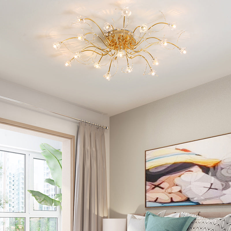 Sputnik Semi Flush Light Contemporary Crystal 17/21 Bulbs Ceiling Mounted Fixture in Gold Clearhalo 'Ceiling Lights' 'Close To Ceiling Lights' 'Close to ceiling' 'Semi-flushmount' Lighting' 290736