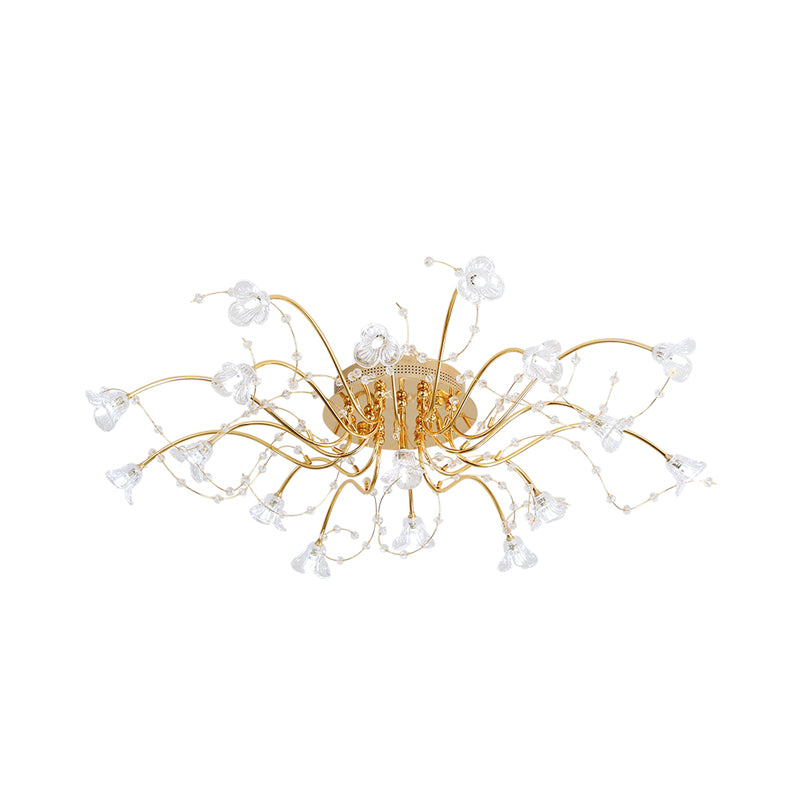 Sputnik Semi Flush Light Contemporary Crystal 17/21 Bulbs Ceiling Mounted Fixture in Gold Clearhalo 'Ceiling Lights' 'Close To Ceiling Lights' 'Close to ceiling' 'Semi-flushmount' Lighting' 290737