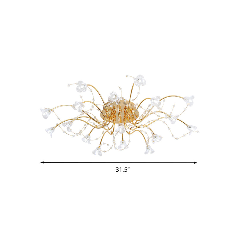 Sputnik Semi Flush Light Contemporary Crystal 17/21 Bulbs Ceiling Mounted Fixture in Gold Clearhalo 'Ceiling Lights' 'Close To Ceiling Lights' 'Close to ceiling' 'Semi-flushmount' Lighting' 290738