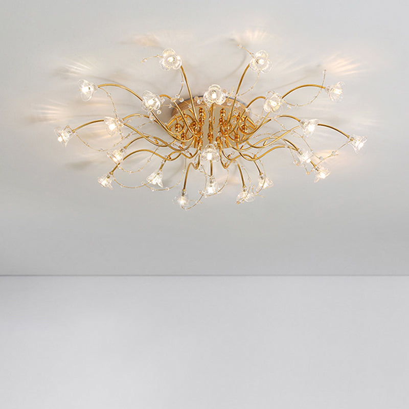 Sputnik Semi Flush Light Contemporary Crystal 17/21 Bulbs Ceiling Mounted Fixture in Gold 17 Gold Clearhalo 'Ceiling Lights' 'Close To Ceiling Lights' 'Close to ceiling' 'Semi-flushmount' Lighting' 290739