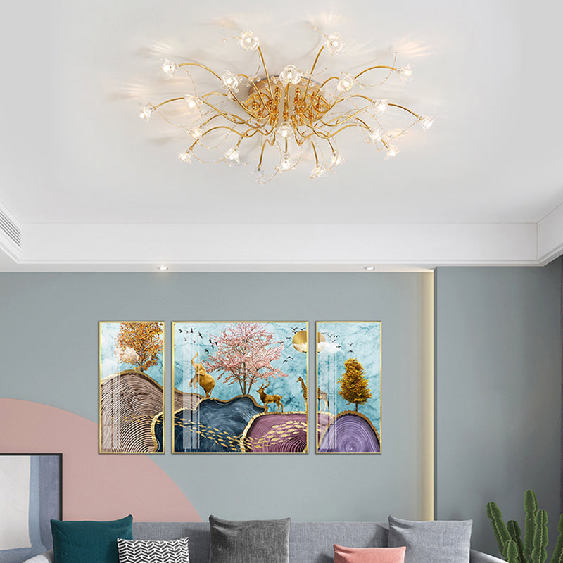 Sputnik Semi Flush Light Contemporary Crystal 17/21 Bulbs Ceiling Mounted Fixture in Gold Clearhalo 'Ceiling Lights' 'Close To Ceiling Lights' 'Close to ceiling' 'Semi-flushmount' Lighting' 290740