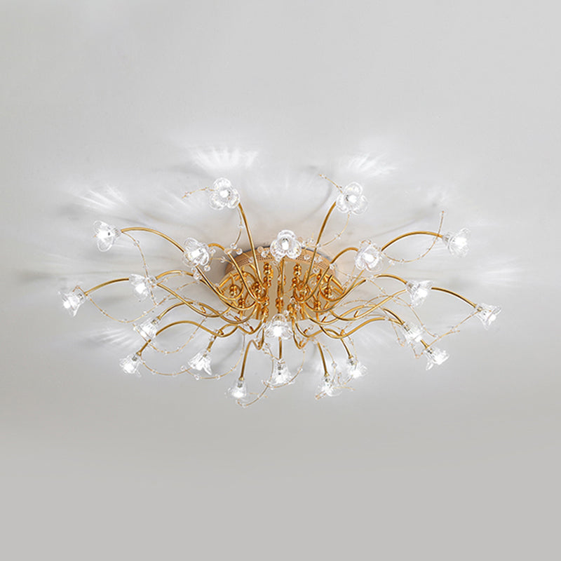 Sputnik Semi Flush Light Contemporary Crystal 17/21 Bulbs Ceiling Mounted Fixture in Gold Clearhalo 'Ceiling Lights' 'Close To Ceiling Lights' 'Close to ceiling' 'Semi-flushmount' Lighting' 290741
