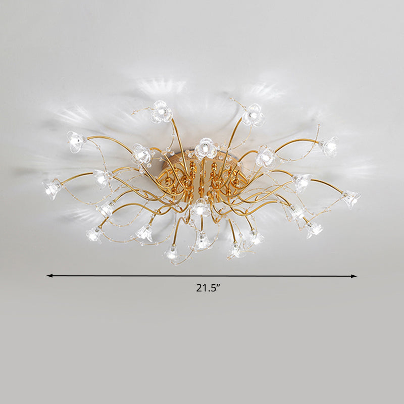 Sputnik Semi Flush Light Contemporary Crystal 17/21 Bulbs Ceiling Mounted Fixture in Gold Clearhalo 'Ceiling Lights' 'Close To Ceiling Lights' 'Close to ceiling' 'Semi-flushmount' Lighting' 290742
