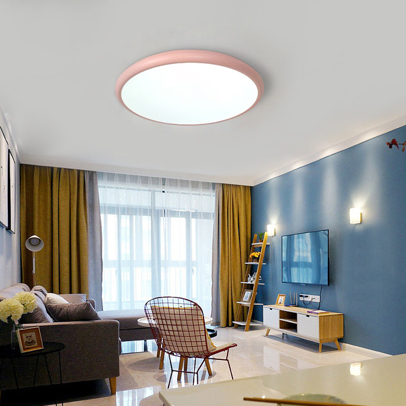 Round Ceiling Mounted Fixture Modern Acrylic LED Pink Flush Mount Lighting in Warm/White Light, 15"/18"/22" W Clearhalo 'Ceiling Lights' 'Close To Ceiling Lights' 'Close to ceiling' 'Flush mount' Lighting' 290760
