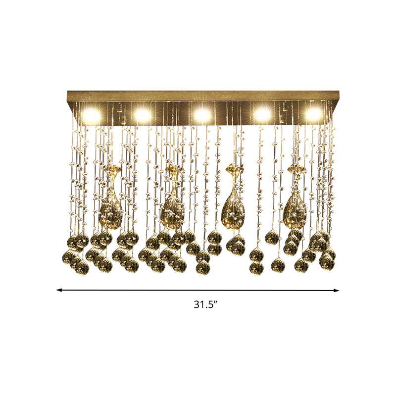 Faceted Crystal Cascade Ceiling Mount Contemporary LED Chrome Flush Mount Lighting Fixture, 25.5"/31.5"/39" Long