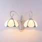 Stained Glass Scalloped Wall Light with White Curved Arm 2 Lights Traditional Sconce Light in White/Clear/Blue/Beige White Clearhalo 'Industrial' 'Middle century wall lights' 'Tiffany wall lights' 'Tiffany' 'Wall Lamps & Sconces' 'Wall Lights' Lighting' 29078