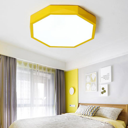 Acrylic Octagon Ceiling Mount Minimal LED Pink/Yellow/Blue Flush Mount Lighting Fixture in Warm/White Light, 16.5"/20.5" W Clearhalo 'Ceiling Lights' 'Close To Ceiling Lights' 'Close to ceiling' 'Flush mount' Lighting' 290815