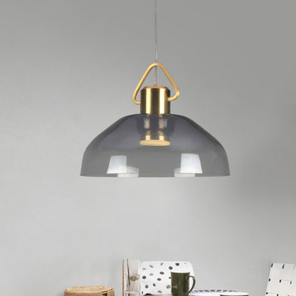Contemporary Dome Suspension Lamp Smoky Glass 1 Bulb Pendant Ceiling Light in Warm/White Light Smoke Gray Clearhalo 'Ceiling Lights' 'Glass shade' 'Glass' 'Modern Pendants' 'Modern' 'Pendant Lights' 'Pendants' Lighting' 290935