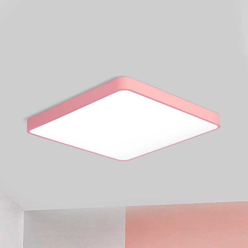 Square/Rectangle Ceiling Lamp Simplicity Metal LED Pink Flush Mount Lighting in Warm/White Light, 19.5"/25.5" Long Pink 19.5" Clearhalo 'Ceiling Lights' 'Close To Ceiling Lights' 'Close to ceiling' 'Flush mount' Lighting' 291009