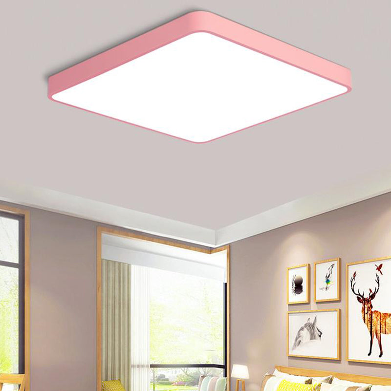 Square/Rectangle Ceiling Lamp Simplicity Metal LED Pink Flush Mount Lighting in Warm/White Light, 19.5"/25.5" Long Clearhalo 'Ceiling Lights' 'Close To Ceiling Lights' 'Close to ceiling' 'Flush mount' Lighting' 291010