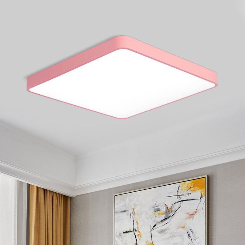 Square/Rectangle Ceiling Lamp Simplicity Metal LED Pink Flush Mount Lighting in Warm/White Light, 19.5"/25.5" Long Clearhalo 'Ceiling Lights' 'Close To Ceiling Lights' 'Close to ceiling' 'Flush mount' Lighting' 291011
