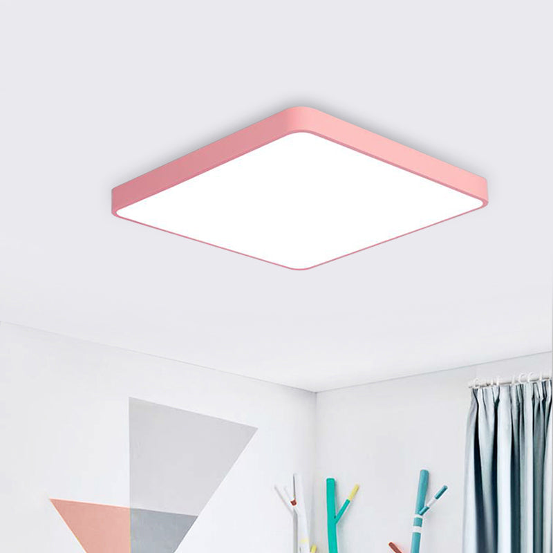 Square/Rectangle Ceiling Lamp Simplicity Metal LED Pink Flush Mount Lighting in Warm/White Light, 19.5"/25.5" Long Clearhalo 'Ceiling Lights' 'Close To Ceiling Lights' 'Close to ceiling' 'Flush mount' Lighting' 291012