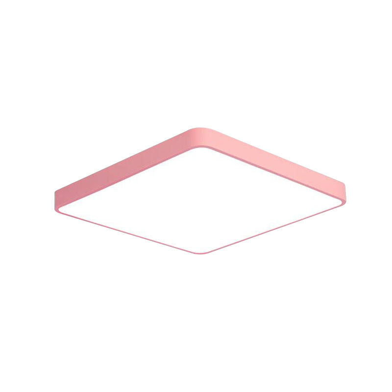 Square/Rectangle Ceiling Lamp Simplicity Metal LED Pink Flush Mount Lighting in Warm/White Light, 19.5"/25.5" Long Clearhalo 'Ceiling Lights' 'Close To Ceiling Lights' 'Close to ceiling' 'Flush mount' Lighting' 291013
