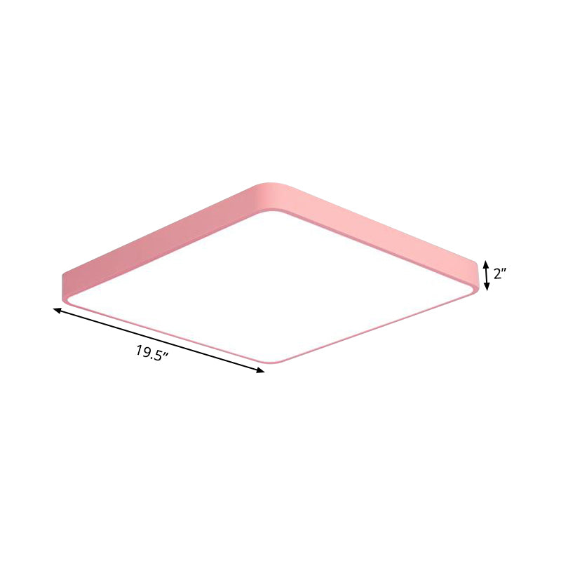 Square/Rectangle Ceiling Lamp Simplicity Metal LED Pink Flush Mount Lighting in Warm/White Light, 19.5"/25.5" Long Clearhalo 'Ceiling Lights' 'Close To Ceiling Lights' 'Close to ceiling' 'Flush mount' Lighting' 291014