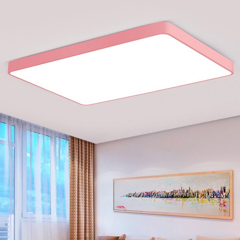 Square/Rectangle Ceiling Lamp Simplicity Metal LED Pink Flush Mount Lighting in Warm/White Light, 19.5"/25.5" Long Clearhalo 'Ceiling Lights' 'Close To Ceiling Lights' 'Close to ceiling' 'Flush mount' Lighting' 291016