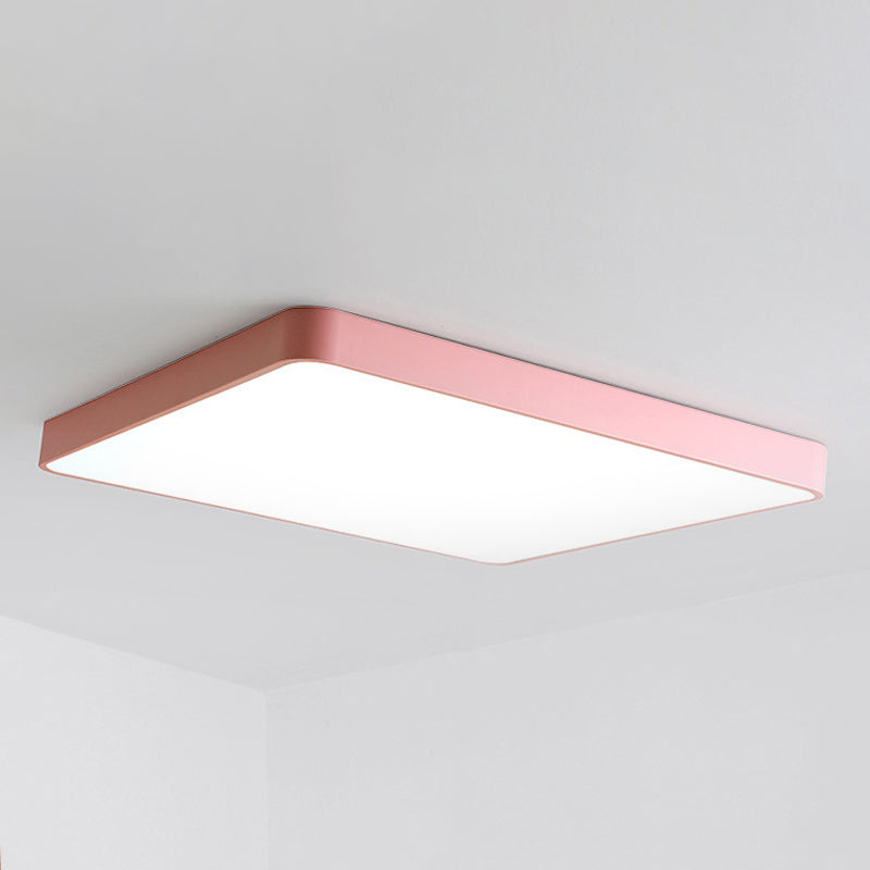 Square/Rectangle Ceiling Lamp Simplicity Metal LED Pink Flush Mount Lighting in Warm/White Light, 19.5"/25.5" Long Clearhalo 'Ceiling Lights' 'Close To Ceiling Lights' 'Close to ceiling' 'Flush mount' Lighting' 291017