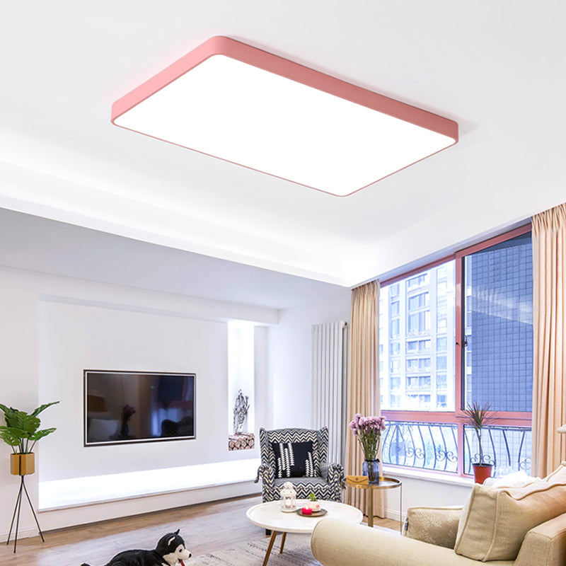 Square/Rectangle Ceiling Lamp Simplicity Metal LED Pink Flush Mount Lighting in Warm/White Light, 19.5"/25.5" Long Clearhalo 'Ceiling Lights' 'Close To Ceiling Lights' 'Close to ceiling' 'Flush mount' Lighting' 291018