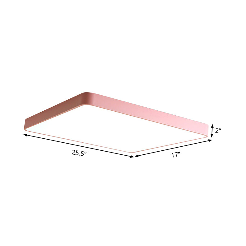 Square/Rectangle Ceiling Lamp Simplicity Metal LED Pink Flush Mount Lighting in Warm/White Light, 19.5"/25.5" Long Clearhalo 'Ceiling Lights' 'Close To Ceiling Lights' 'Close to ceiling' 'Flush mount' Lighting' 291020