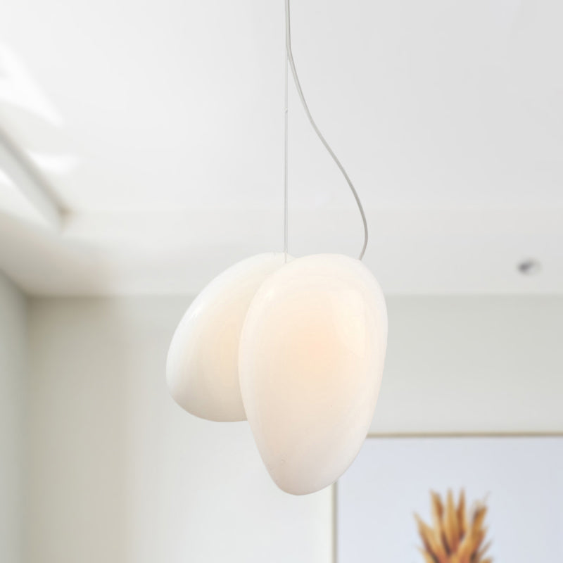 White Glass Stacked Pendant Lamp Contemporary 1 Head Hanging Ceiling Light for Dining Room Clearhalo 'Ceiling Lights' 'Glass shade' 'Glass' 'Island Lights' 'Modern Pendants' 'Modern' 'Pendant Lights' 'Pendants' Lighting' 291045