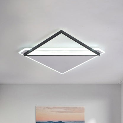 16.5"/20.5" W Simple LED Ceiling Flush Light Metallic Black and White Rhombus Indoor Lighting, Warm/White Light Black-White White Clearhalo 'Ceiling Lights' 'Close To Ceiling Lights' 'Close to ceiling' 'Flush mount' Lighting' 291072