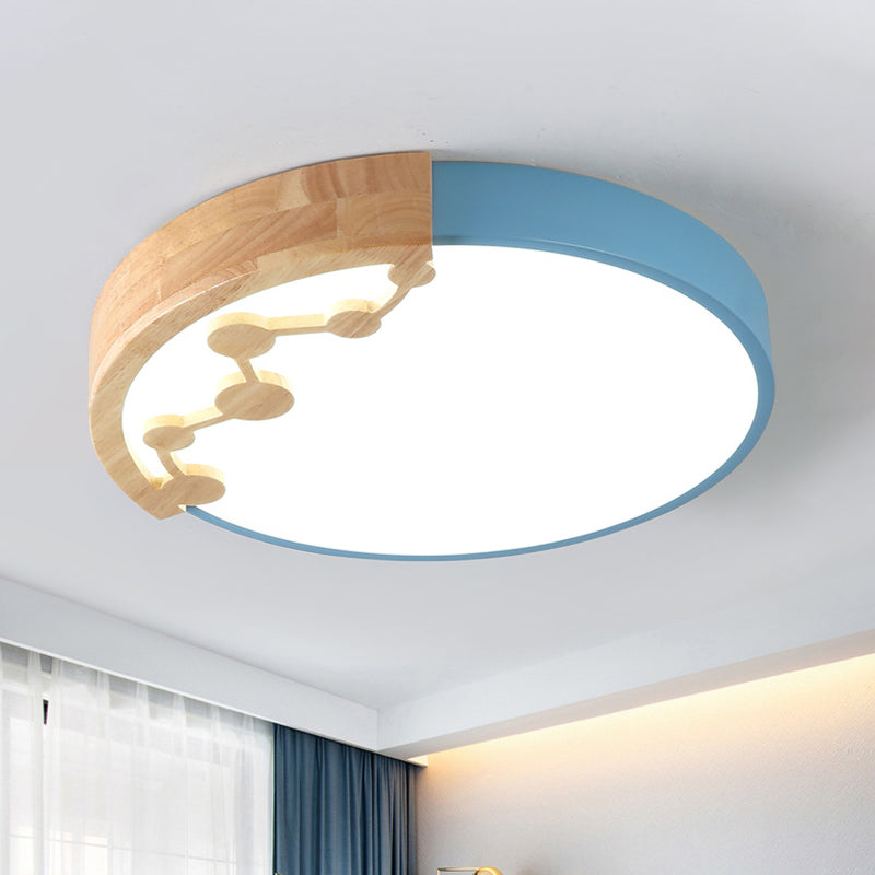 16"/19.5" W LED Living Room Ceiling Mounted Light Pink/Yellow/Blue Flush Light Fixture with Round Metal Shade in Warm/White Light Clearhalo 'Ceiling Lights' 'Close To Ceiling Lights' 'Close to ceiling' 'Flush mount' Lighting' 291093