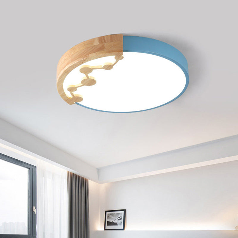 16"/19.5" W LED Living Room Ceiling Mounted Light Pink/Yellow/Blue Flush Light Fixture with Round Metal Shade in Warm/White Light Clearhalo 'Ceiling Lights' 'Close To Ceiling Lights' 'Close to ceiling' 'Flush mount' Lighting' 291094