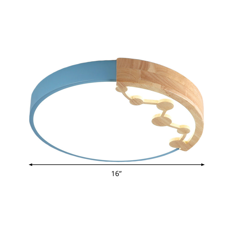 16"/19.5" W LED Living Room Ceiling Mounted Light Pink/Yellow/Blue Flush Light Fixture with Round Metal Shade in Warm/White Light Clearhalo 'Ceiling Lights' 'Close To Ceiling Lights' 'Close to ceiling' 'Flush mount' Lighting' 291097