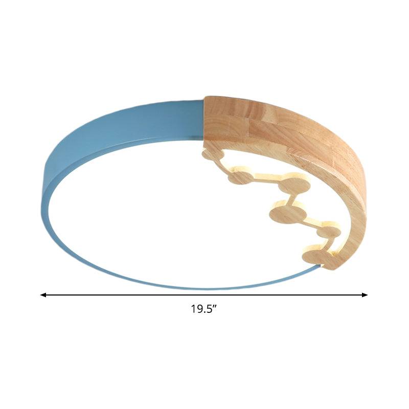 16"/19.5" W LED Living Room Ceiling Mounted Light Pink/Yellow/Blue Flush Light Fixture with Round Metal Shade in Warm/White Light Clearhalo 'Ceiling Lights' 'Close To Ceiling Lights' 'Close to ceiling' 'Flush mount' Lighting' 291098