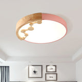 16"/19.5" W LED Living Room Ceiling Mounted Light Pink/Yellow/Blue Flush Light Fixture with Round Metal Shade in Warm/White Light Pink Clearhalo 'Ceiling Lights' 'Close To Ceiling Lights' 'Close to ceiling' 'Flush mount' Lighting' 291099