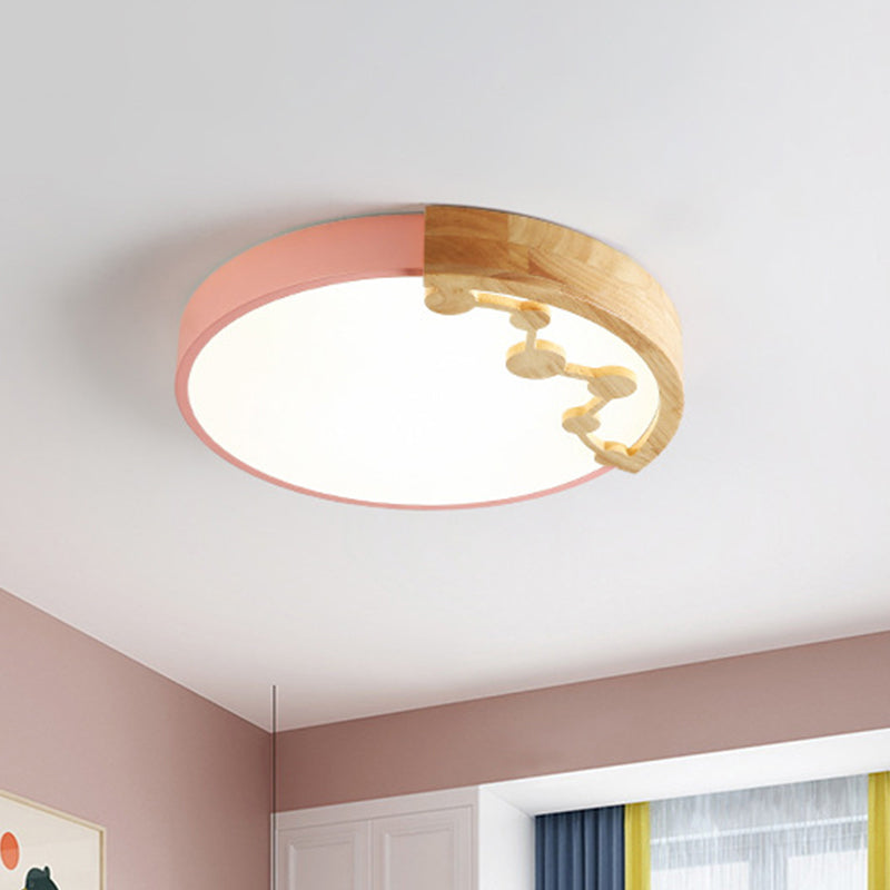 16"/19.5" W LED Living Room Ceiling Mounted Light Pink/Yellow/Blue Flush Light Fixture with Round Metal Shade in Warm/White Light Clearhalo 'Ceiling Lights' 'Close To Ceiling Lights' 'Close to ceiling' 'Flush mount' Lighting' 291100