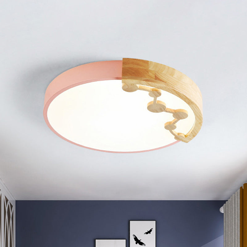 16"/19.5" W LED Living Room Ceiling Mounted Light Pink/Yellow/Blue Flush Light Fixture with Round Metal Shade in Warm/White Light Clearhalo 'Ceiling Lights' 'Close To Ceiling Lights' 'Close to ceiling' 'Flush mount' Lighting' 291101