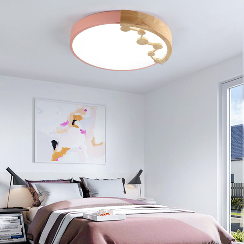 16"/19.5" W LED Living Room Ceiling Mounted Light Pink/Yellow/Blue Flush Light Fixture with Round Metal Shade in Warm/White Light Clearhalo 'Ceiling Lights' 'Close To Ceiling Lights' 'Close to ceiling' 'Flush mount' Lighting' 291102