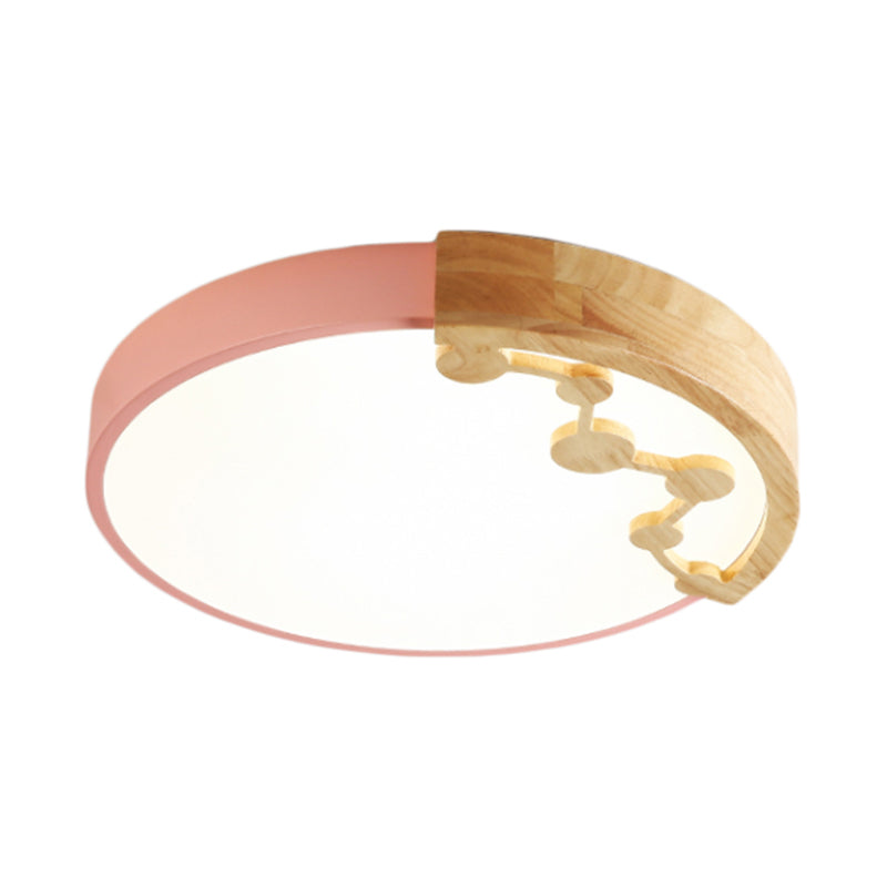 16"/19.5" W LED Living Room Ceiling Mounted Light Pink/Yellow/Blue Flush Light Fixture with Round Metal Shade in Warm/White Light Clearhalo 'Ceiling Lights' 'Close To Ceiling Lights' 'Close to ceiling' 'Flush mount' Lighting' 291103