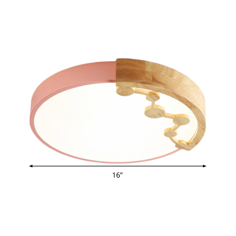 16"/19.5" W LED Living Room Ceiling Mounted Light Pink/Yellow/Blue Flush Light Fixture with Round Metal Shade in Warm/White Light Clearhalo 'Ceiling Lights' 'Close To Ceiling Lights' 'Close to ceiling' 'Flush mount' Lighting' 291104