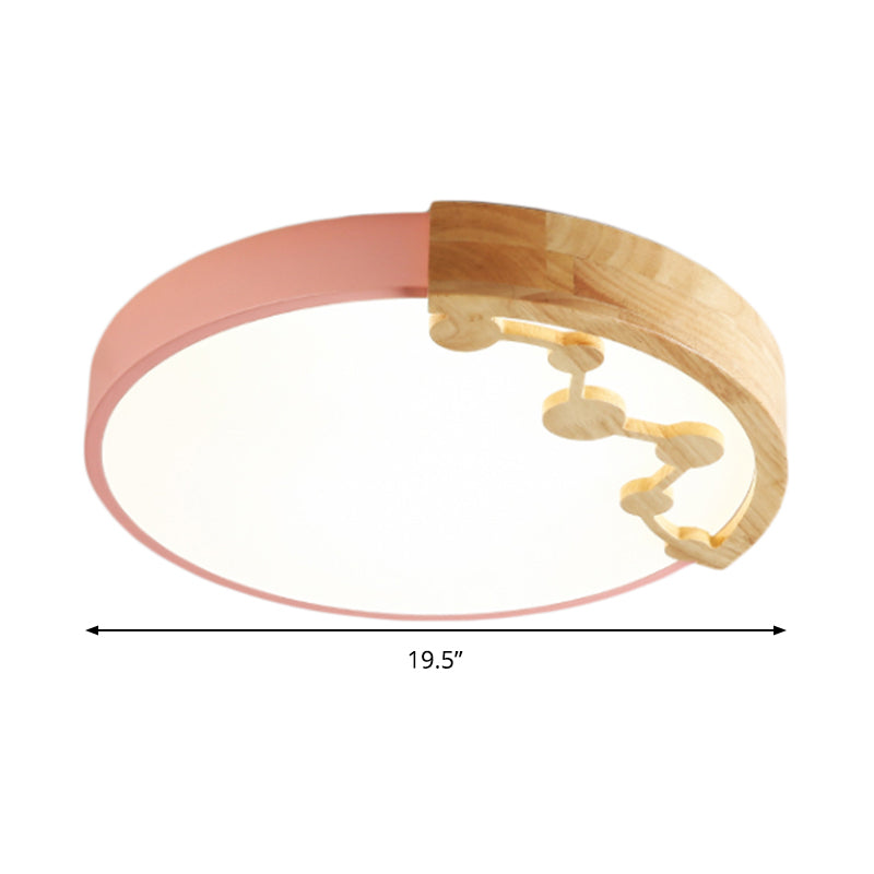 16"/19.5" W LED Living Room Ceiling Mounted Light Pink/Yellow/Blue Flush Light Fixture with Round Metal Shade in Warm/White Light Clearhalo 'Ceiling Lights' 'Close To Ceiling Lights' 'Close to ceiling' 'Flush mount' Lighting' 291105