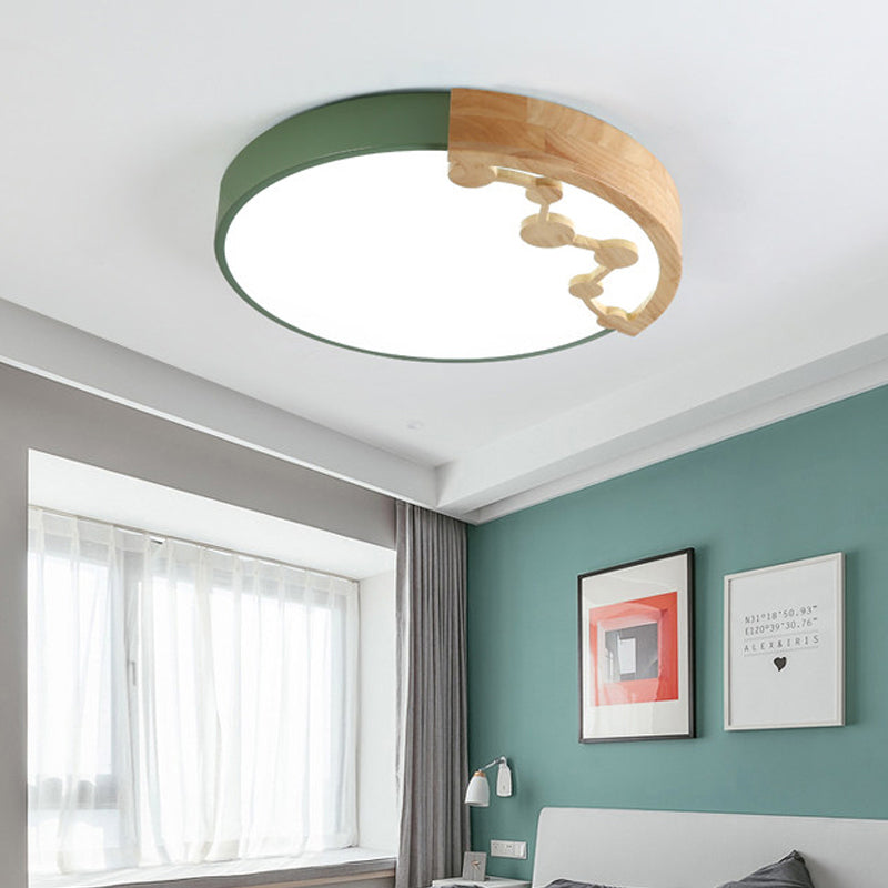 16"/19.5" W LED Living Room Ceiling Mounted Light Pink/Yellow/Blue Flush Light Fixture with Round Metal Shade in Warm/White Light Clearhalo 'Ceiling Lights' 'Close To Ceiling Lights' 'Close to ceiling' 'Flush mount' Lighting' 291107