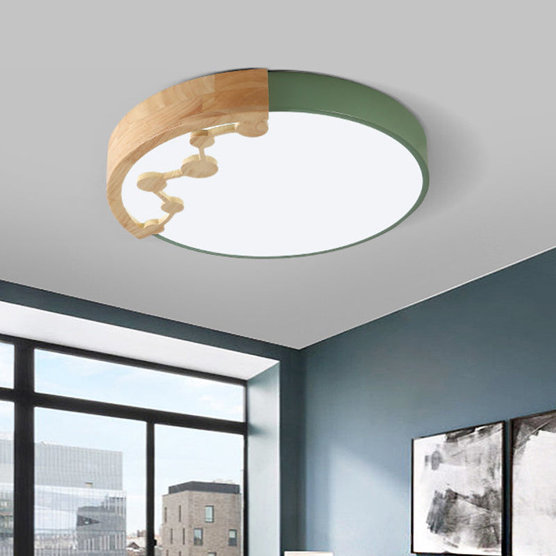 16"/19.5" W LED Living Room Ceiling Mounted Light Pink/Yellow/Blue Flush Light Fixture with Round Metal Shade in Warm/White Light Clearhalo 'Ceiling Lights' 'Close To Ceiling Lights' 'Close to ceiling' 'Flush mount' Lighting' 291108
