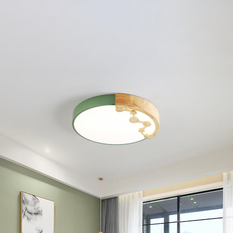 16"/19.5" W LED Living Room Ceiling Mounted Light Pink/Yellow/Blue Flush Light Fixture with Round Metal Shade in Warm/White Light Clearhalo 'Ceiling Lights' 'Close To Ceiling Lights' 'Close to ceiling' 'Flush mount' Lighting' 291109