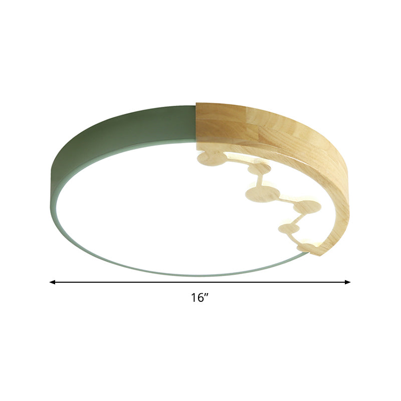 16"/19.5" W LED Living Room Ceiling Mounted Light Pink/Yellow/Blue Flush Light Fixture with Round Metal Shade in Warm/White Light Clearhalo 'Ceiling Lights' 'Close To Ceiling Lights' 'Close to ceiling' 'Flush mount' Lighting' 291111