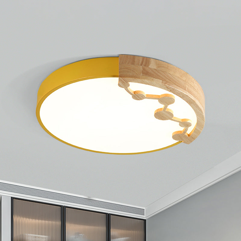 16"/19.5" W LED Living Room Ceiling Mounted Light Pink/Yellow/Blue Flush Light Fixture with Round Metal Shade in Warm/White Light Yellow Clearhalo 'Ceiling Lights' 'Close To Ceiling Lights' 'Close to ceiling' 'Flush mount' Lighting' 291113