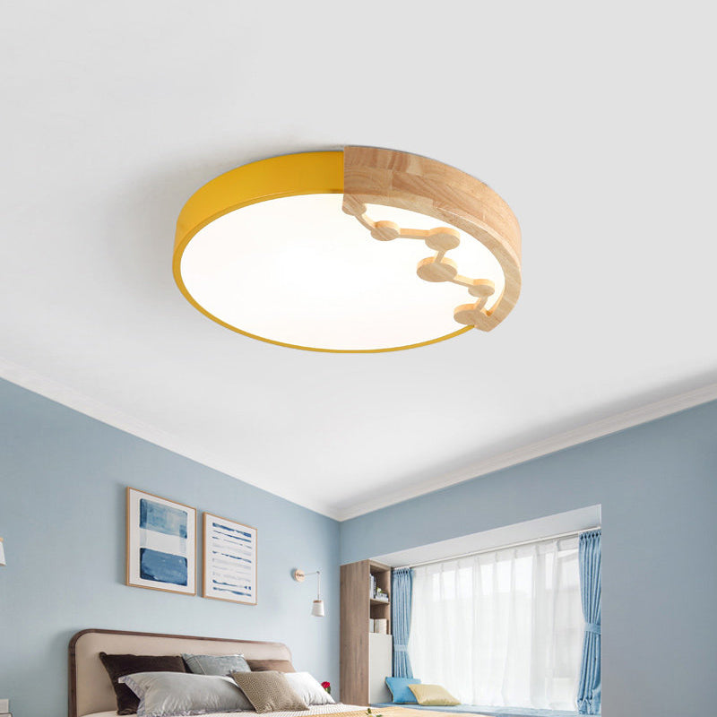 16"/19.5" W LED Living Room Ceiling Mounted Light Pink/Yellow/Blue Flush Light Fixture with Round Metal Shade in Warm/White Light Clearhalo 'Ceiling Lights' 'Close To Ceiling Lights' 'Close to ceiling' 'Flush mount' Lighting' 291114