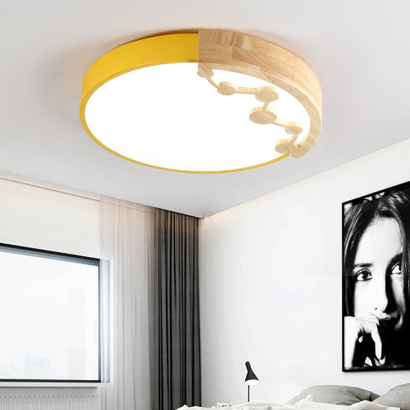 16"/19.5" W LED Living Room Ceiling Mounted Light Pink/Yellow/Blue Flush Light Fixture with Round Metal Shade in Warm/White Light Clearhalo 'Ceiling Lights' 'Close To Ceiling Lights' 'Close to ceiling' 'Flush mount' Lighting' 291115
