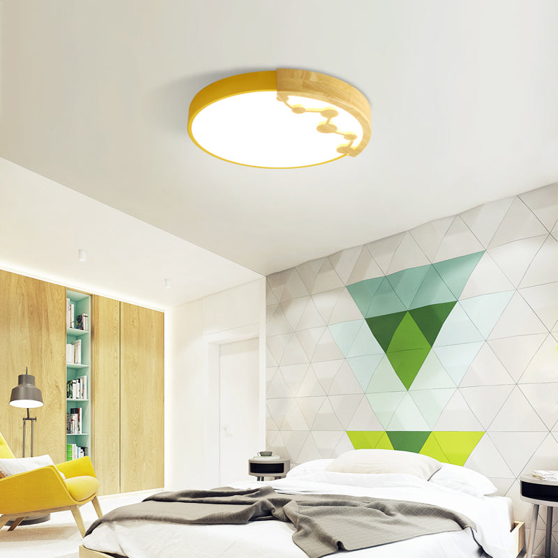 16"/19.5" W LED Living Room Ceiling Mounted Light Pink/Yellow/Blue Flush Light Fixture with Round Metal Shade in Warm/White Light Clearhalo 'Ceiling Lights' 'Close To Ceiling Lights' 'Close to ceiling' 'Flush mount' Lighting' 291116