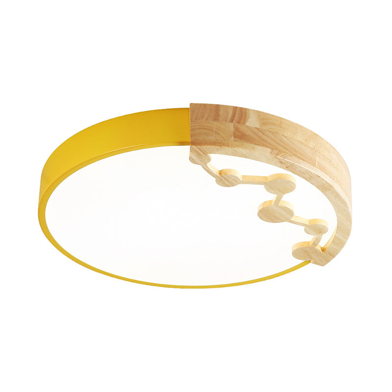 16"/19.5" W LED Living Room Ceiling Mounted Light Pink/Yellow/Blue Flush Light Fixture with Round Metal Shade in Warm/White Light Clearhalo 'Ceiling Lights' 'Close To Ceiling Lights' 'Close to ceiling' 'Flush mount' Lighting' 291117