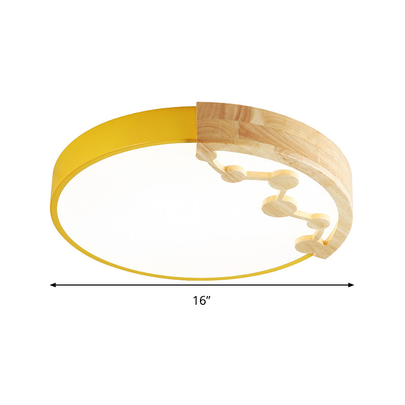 16"/19.5" W LED Living Room Ceiling Mounted Light Pink/Yellow/Blue Flush Light Fixture with Round Metal Shade in Warm/White Light Clearhalo 'Ceiling Lights' 'Close To Ceiling Lights' 'Close to ceiling' 'Flush mount' Lighting' 291118