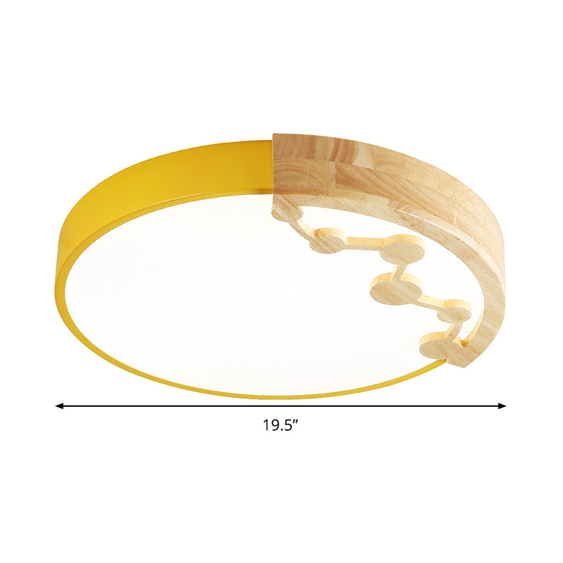 16"/19.5" W LED Living Room Ceiling Mounted Light Pink/Yellow/Blue Flush Light Fixture with Round Metal Shade in Warm/White Light Clearhalo 'Ceiling Lights' 'Close To Ceiling Lights' 'Close to ceiling' 'Flush mount' Lighting' 291119